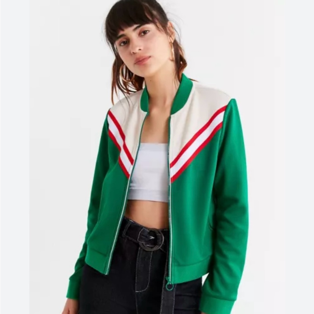Urban Outfitters Green Retro track jacket with red stripe